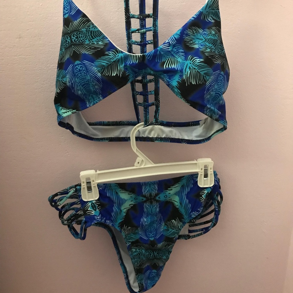 Tropical print bikini top and bottom